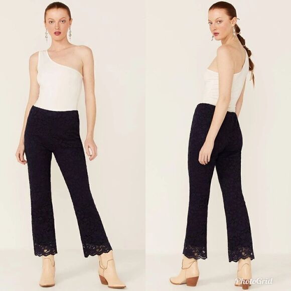 Revolve Free People Disco Lace Indigo Wild Laces Pull On Flare Pants - Picture 2 of 8